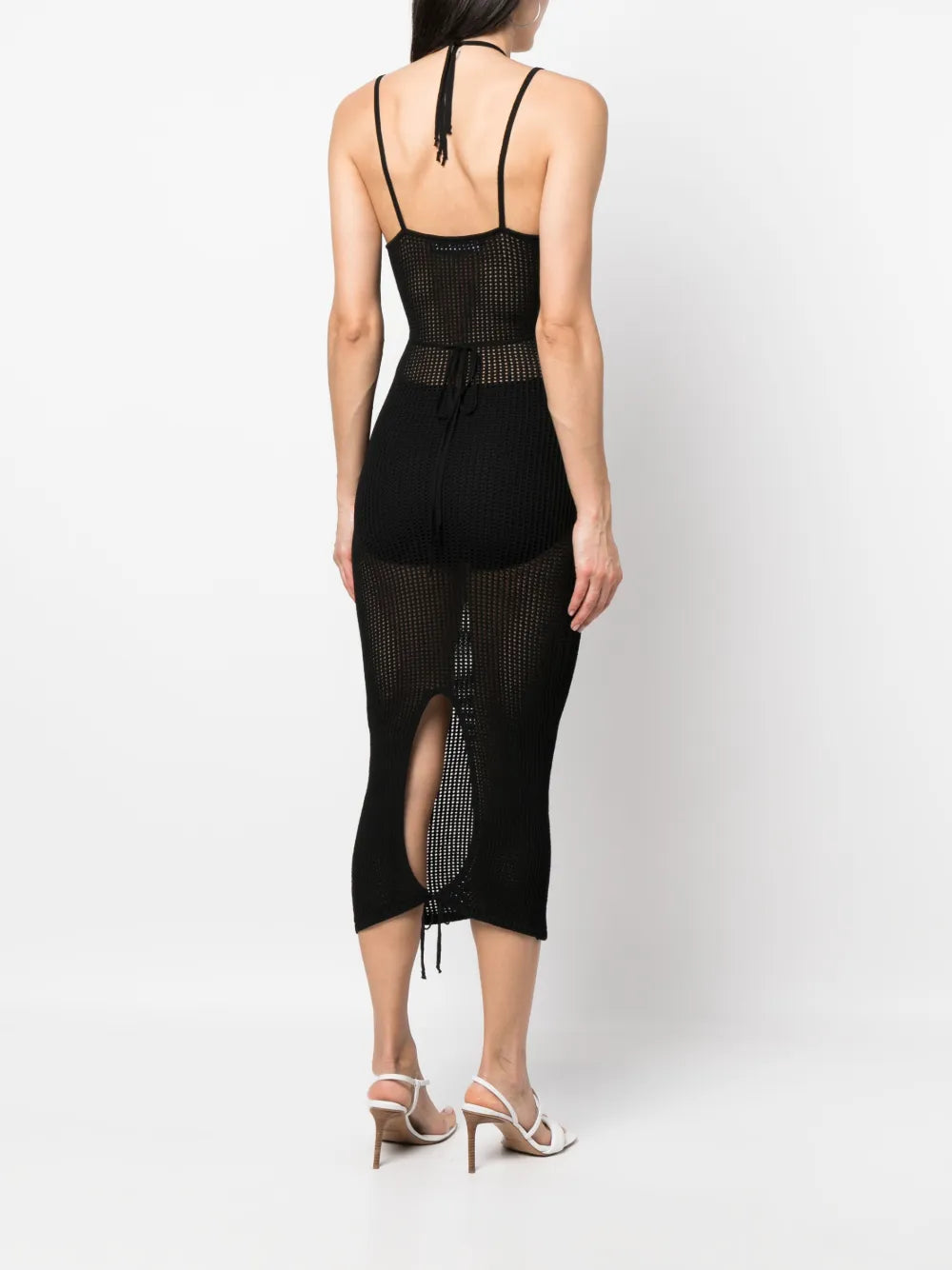 fishnet-knit midi dress