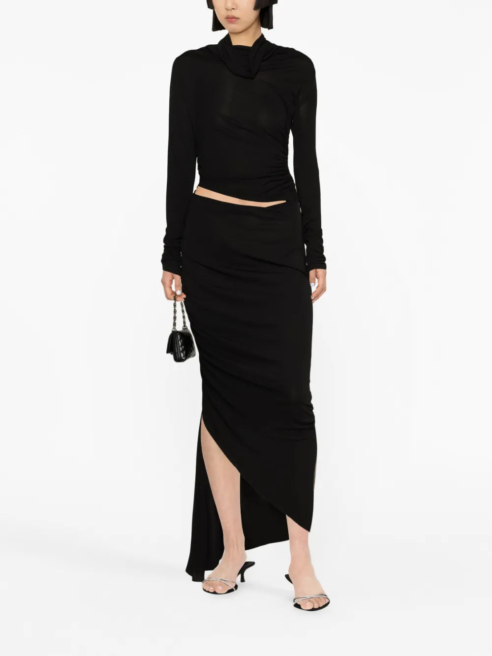 asymmetric draped midi dress