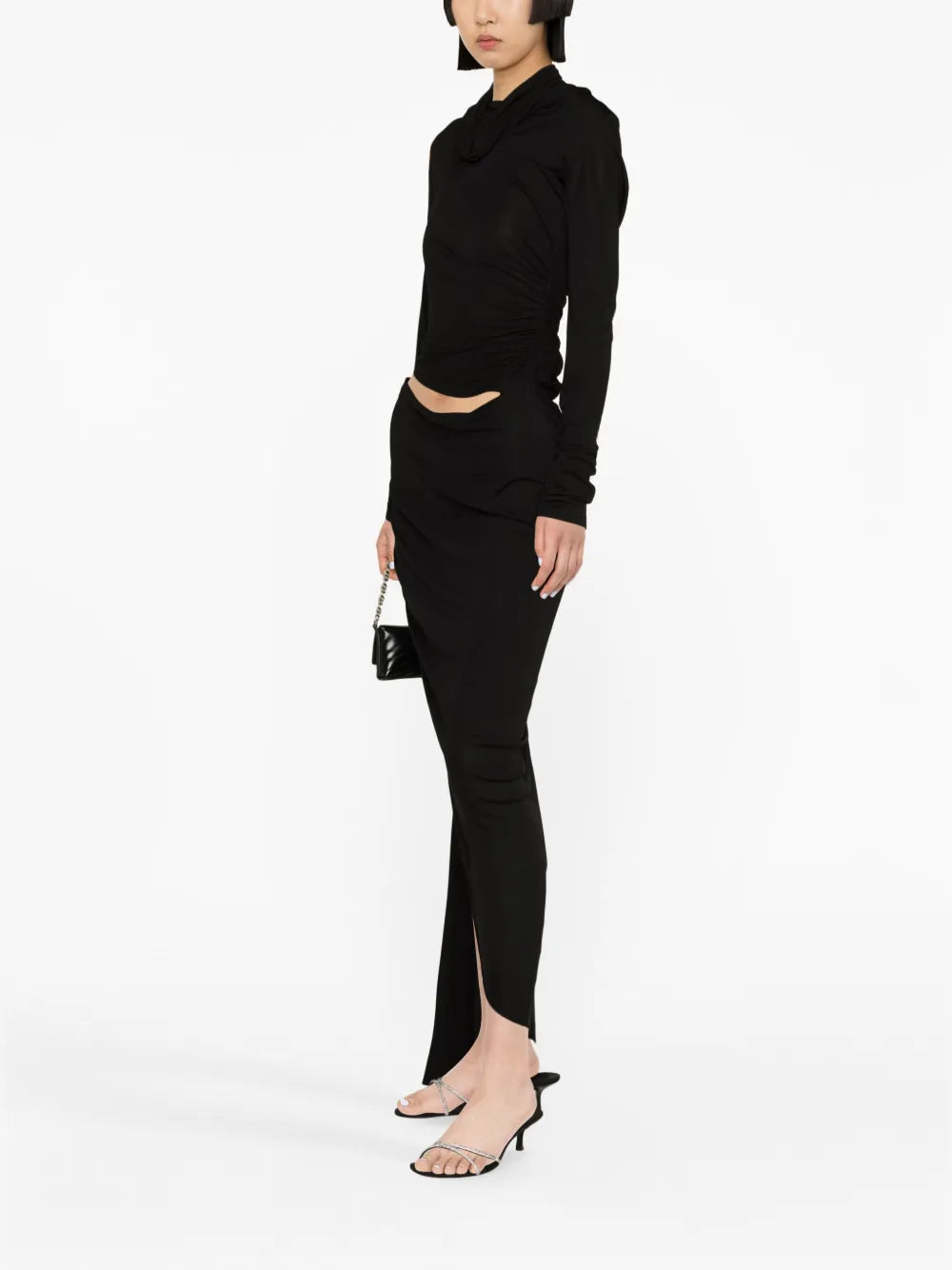 asymmetric draped midi dress