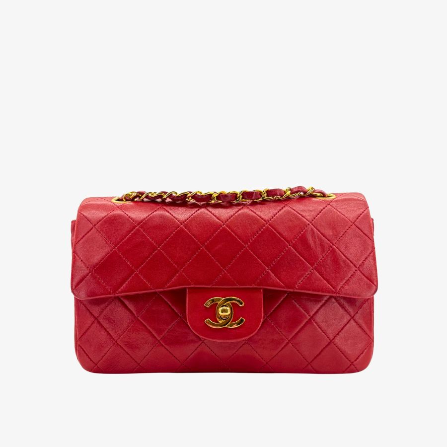 CS052 - CHANEL Vintage Red Lambskin 23cm Classic Flap Bag