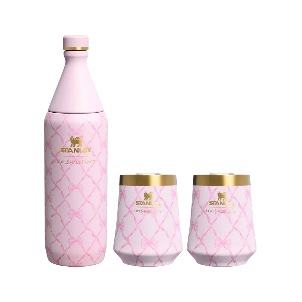 Stanley 1913 x LoveShackFancy Holiday Reserve All Day Wine Set (34OZ) Baby Bow Pink Peppermint