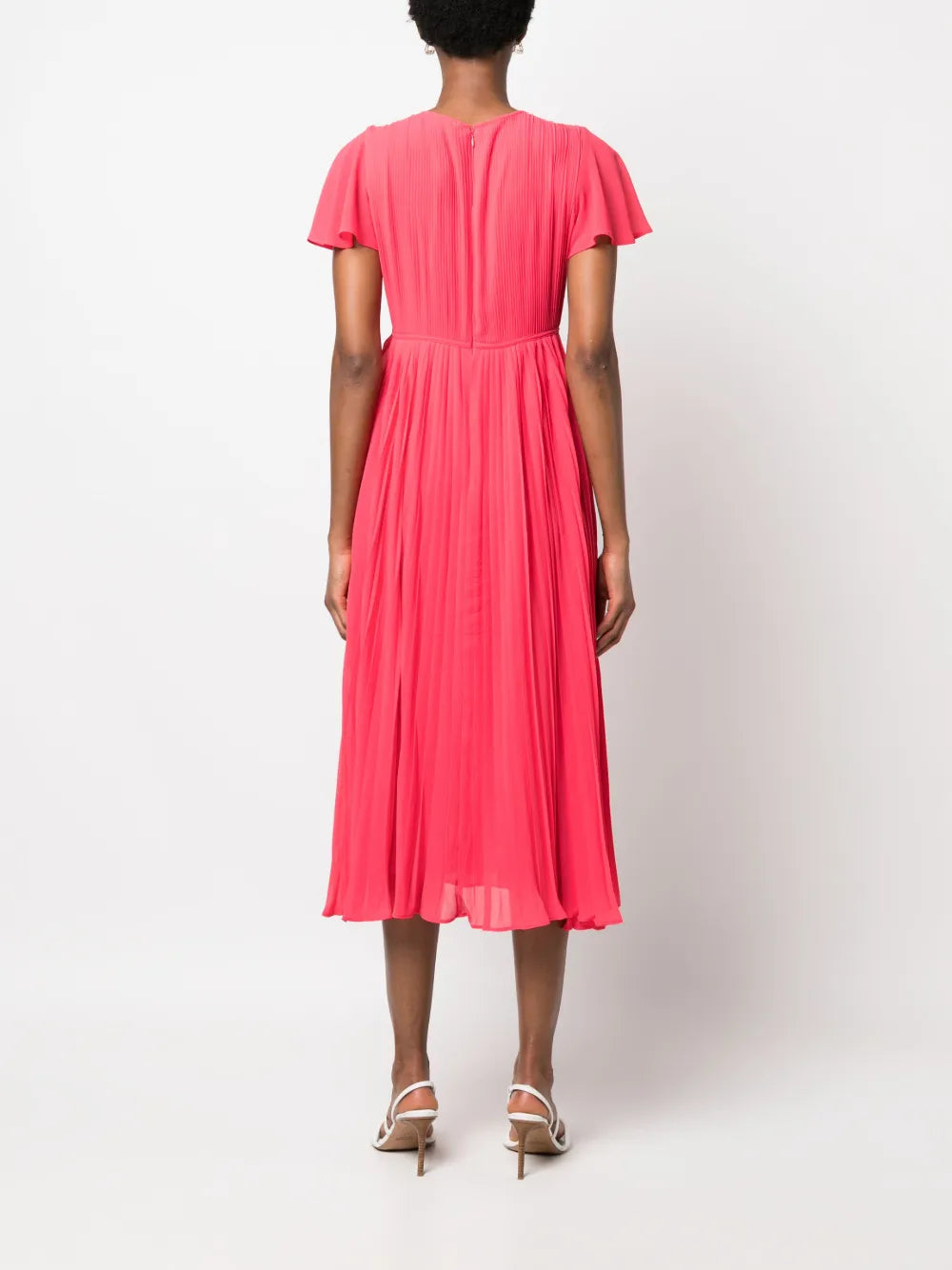 pleated short-sleeve midi dress