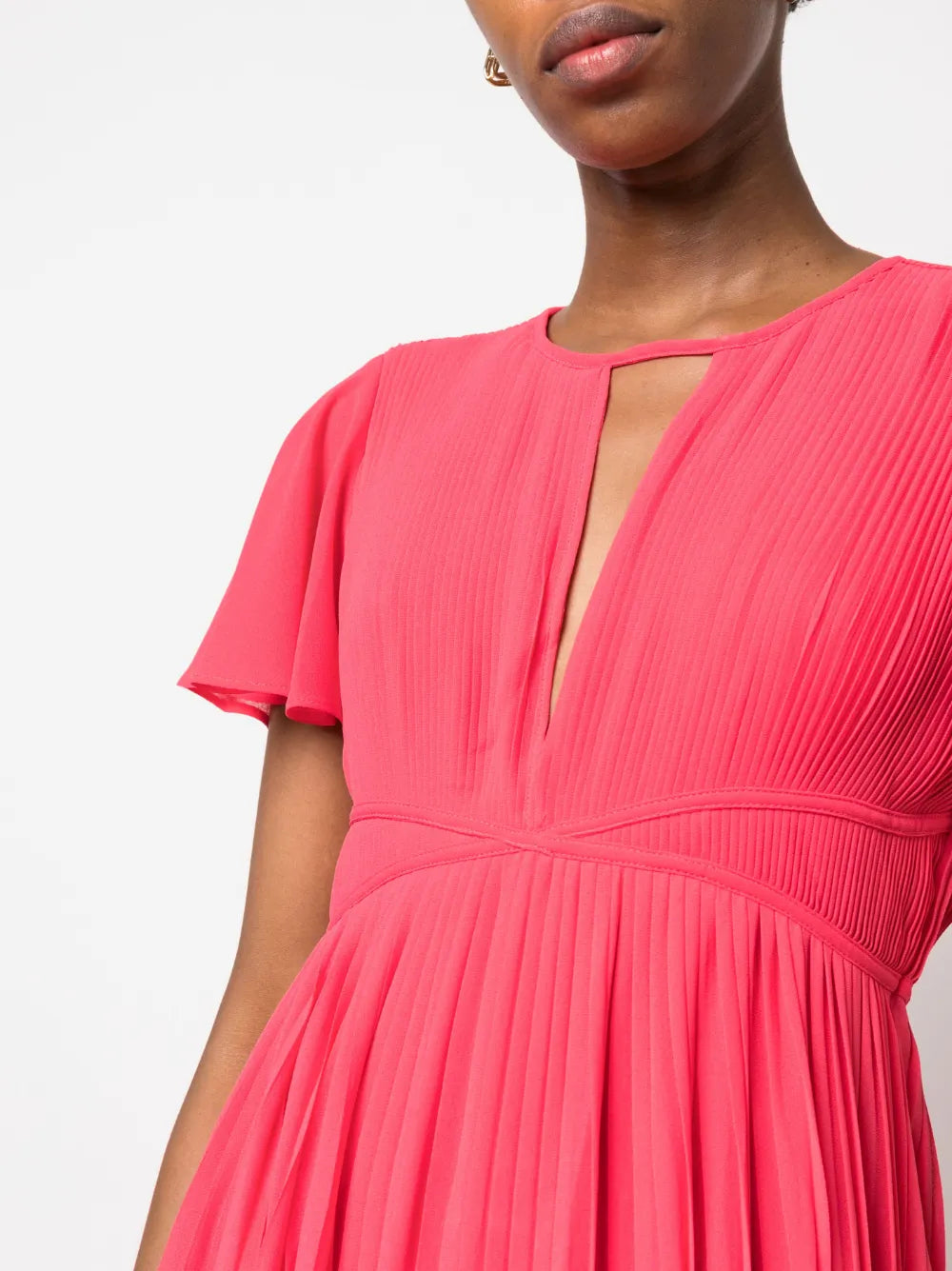 pleated short-sleeve midi dress