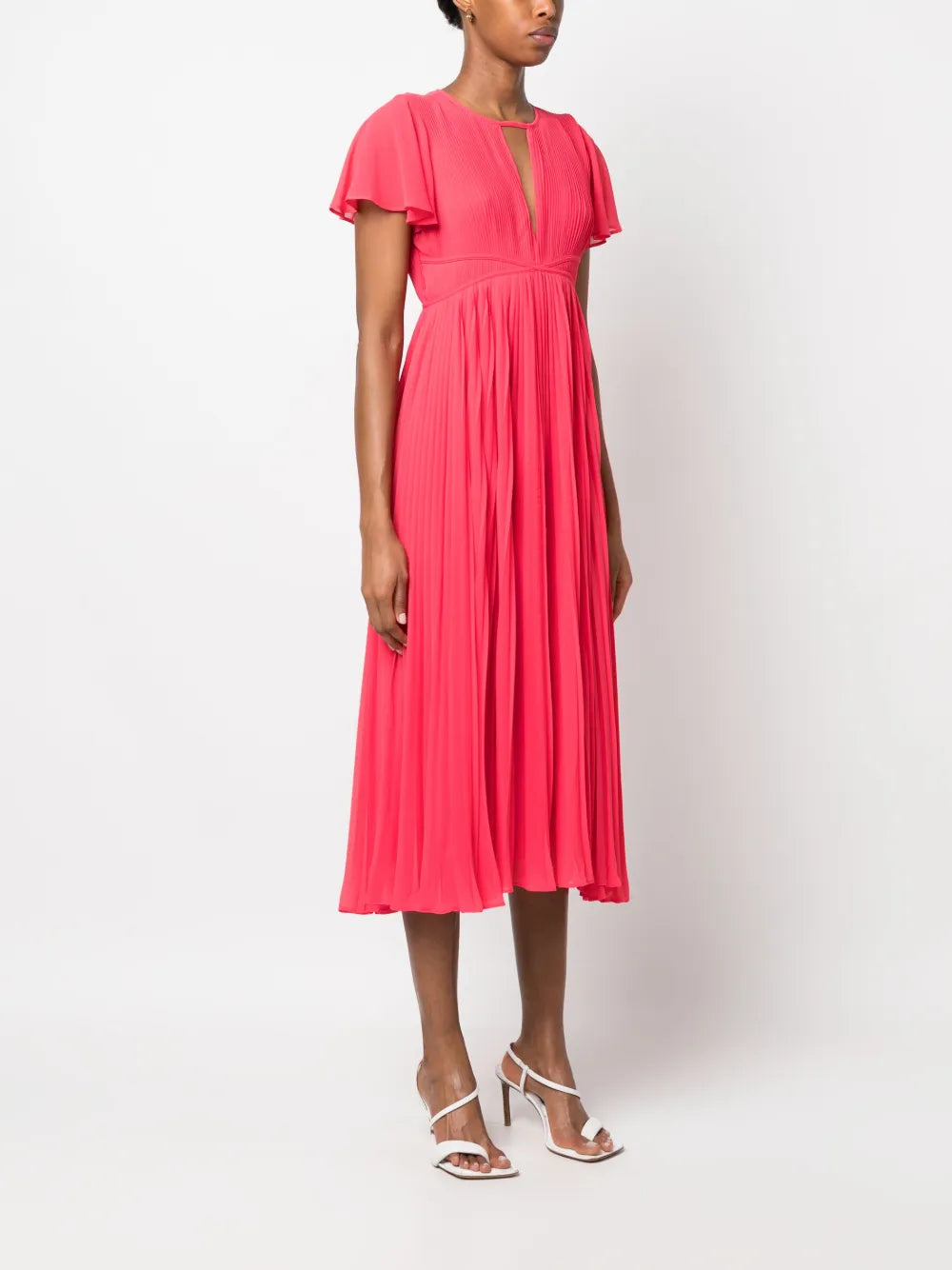 pleated short-sleeve midi dress