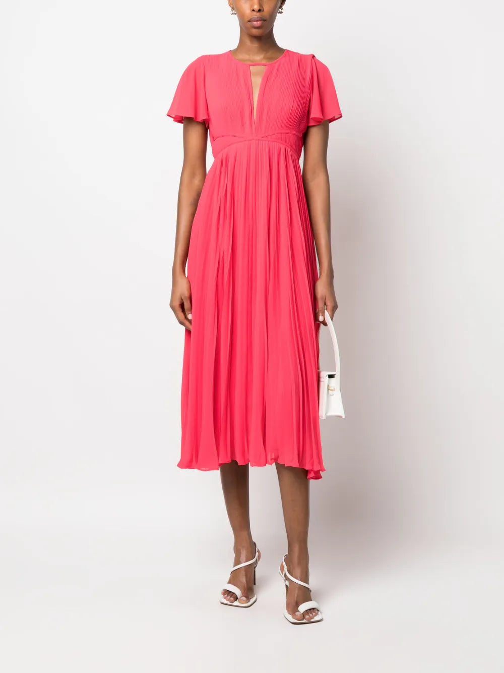 pleated short-sleeve midi dress