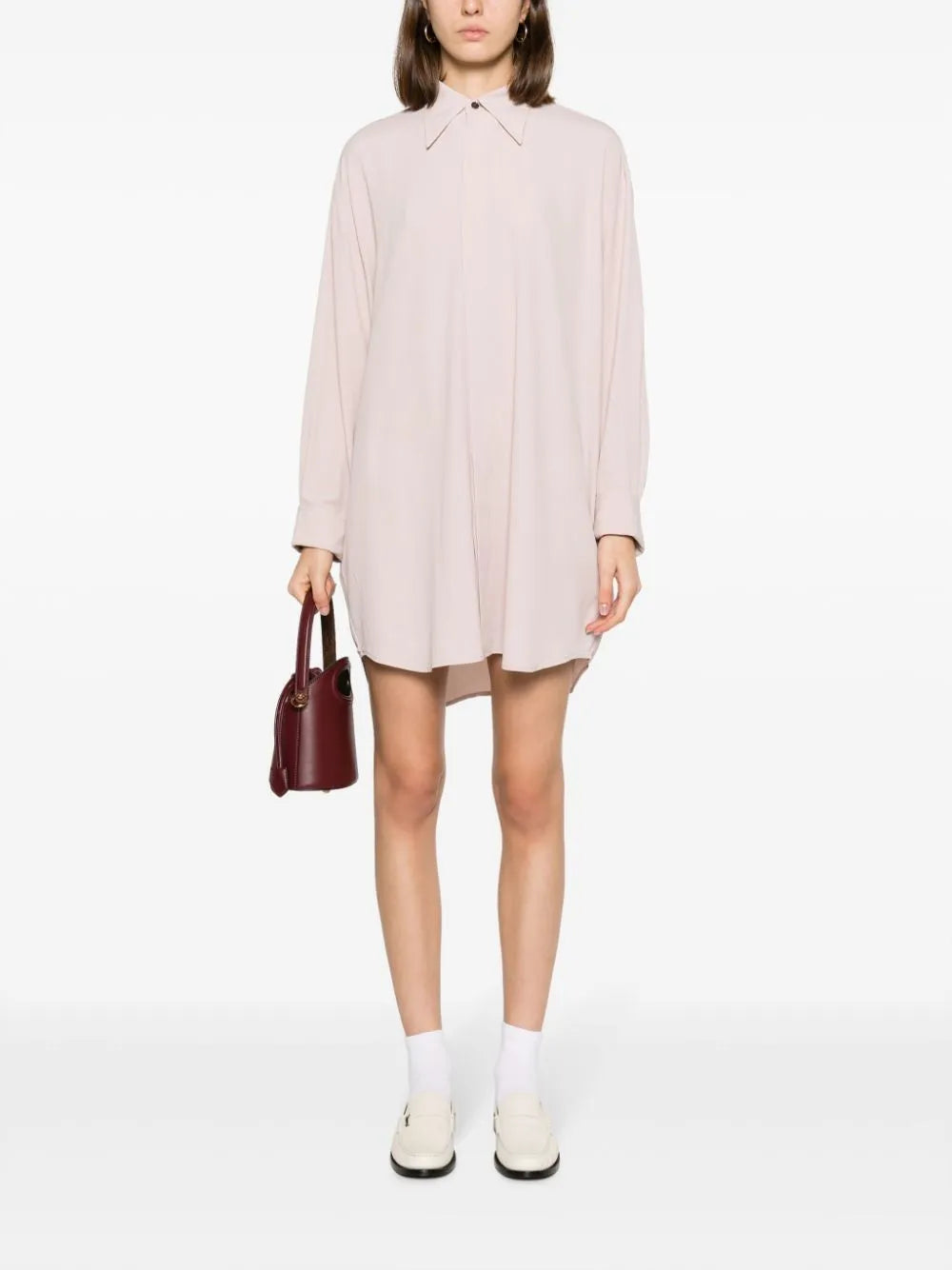 crepe-texture thigh-lenght shirt dress
