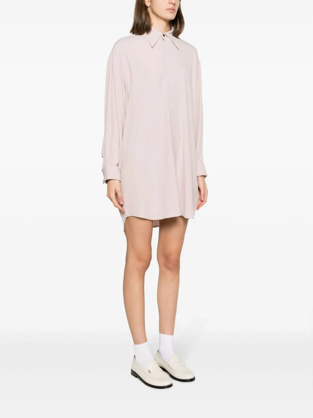 crepe-texture thigh-lenght shirt dress