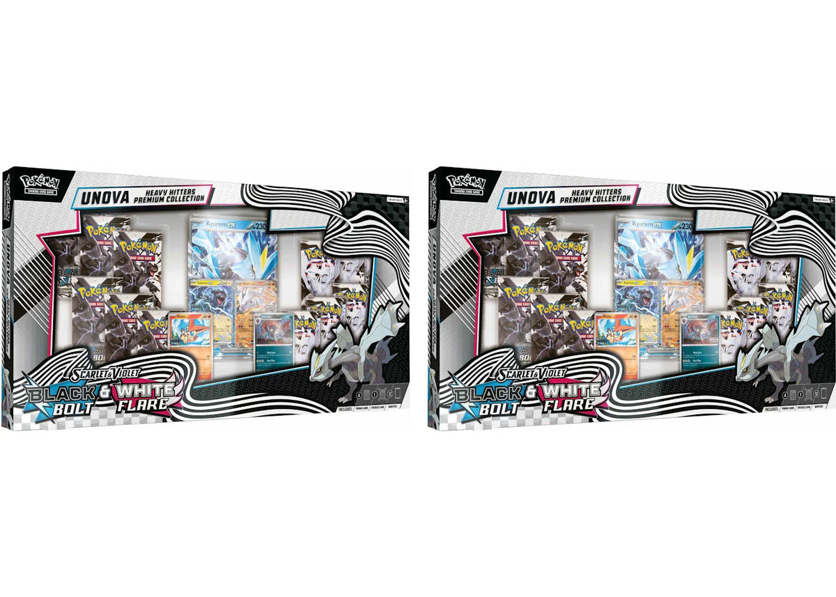 2025 Pokemon Scarlet & Violet Black Bolt & White Flare Unova Heavy Hitters Premium Collection Costco Exclusive 2X Lot