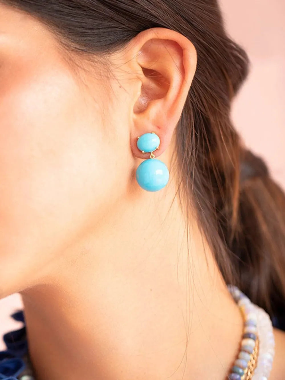 18kt yellow gold Gumball turquoise drop earrings