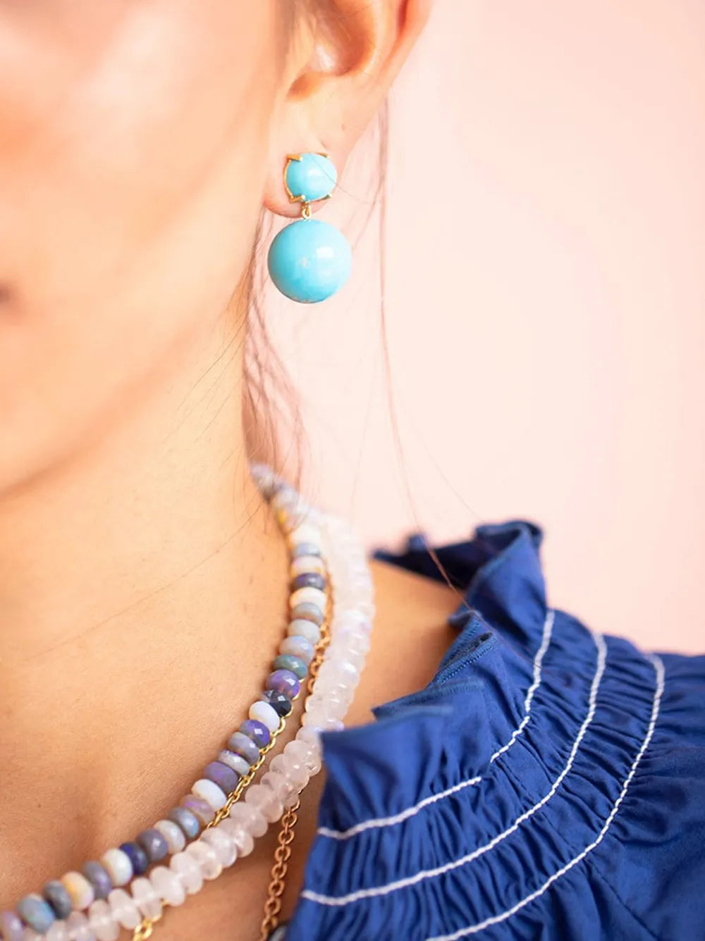 18kt yellow gold Gumball turquoise drop earrings