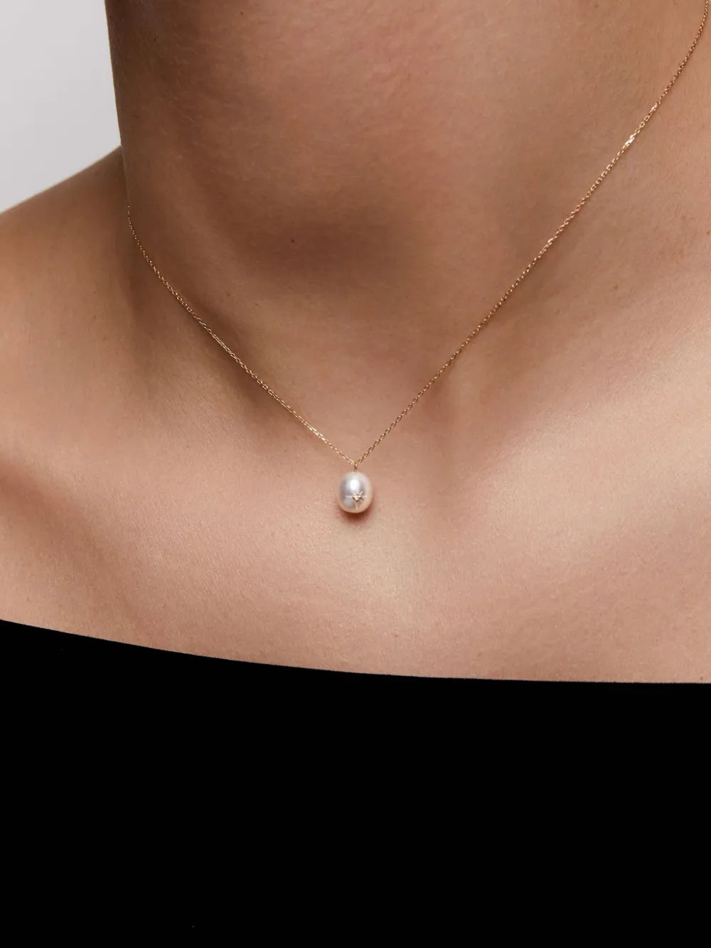 14kt yellow gold pearl diamond necklace