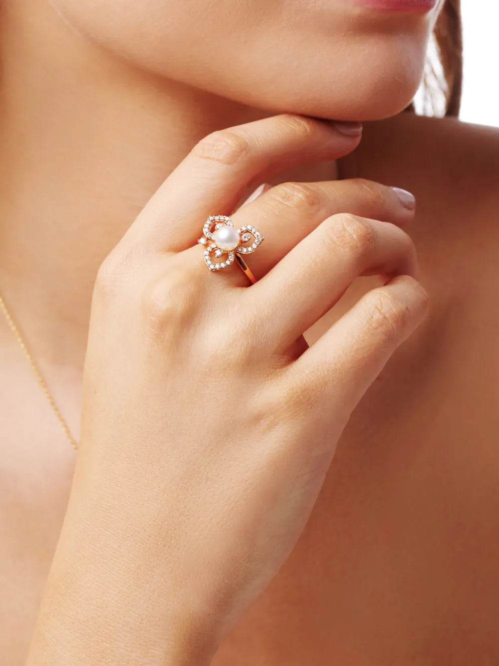 18kt rose-gold Akoya pearl and diamond ring
