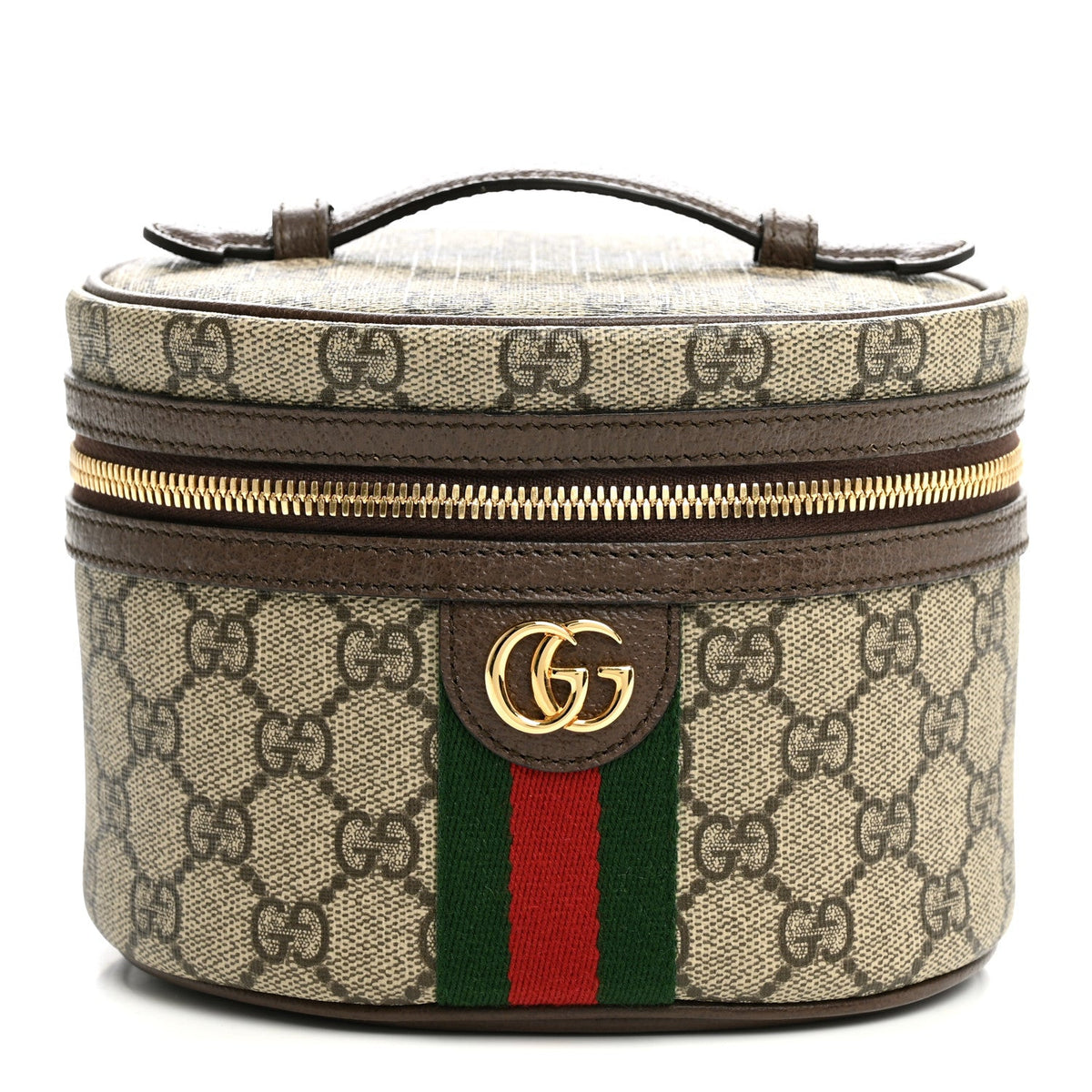 Gucci GG Supreme Monogram Textured Calfskin Web Ophidia Vanity Cosmetic Case Beige Ebony New Acero