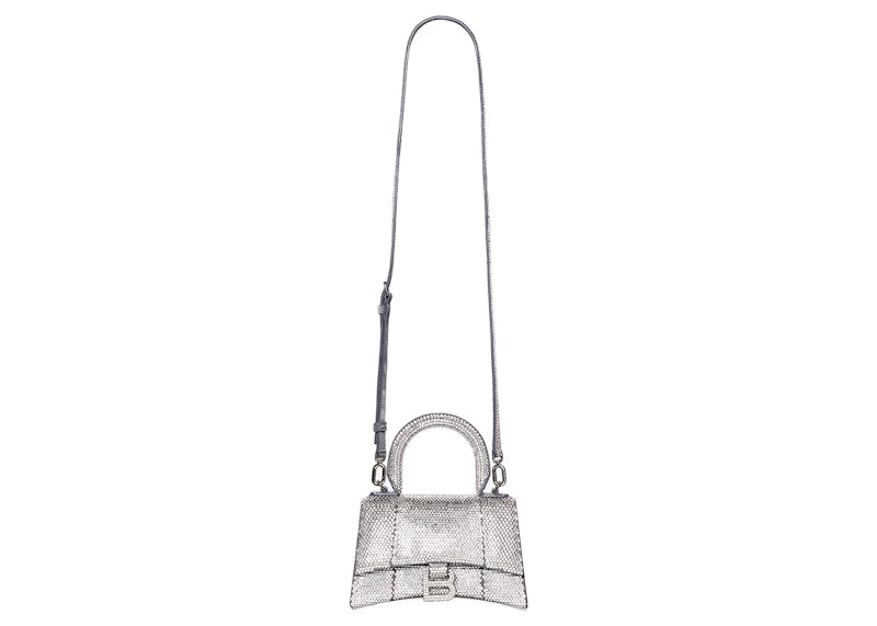 Balenciaga Hourglass Handbag XS Rhinestone Grey