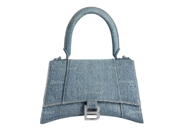 Balenciaga Women's Hourglass Small Handbag Girly Allover Denim Light Blue