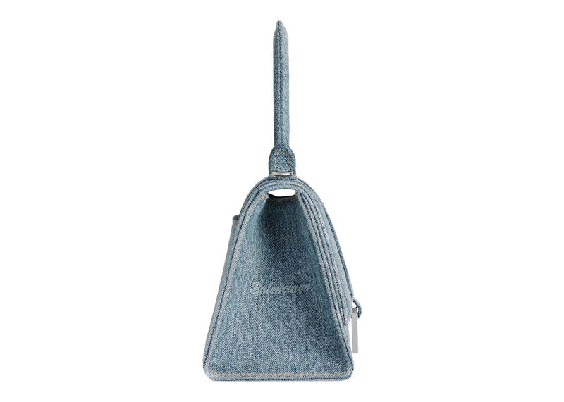 Balenciaga Women's Hourglass Small Handbag Girly Allover Denim Light Blue