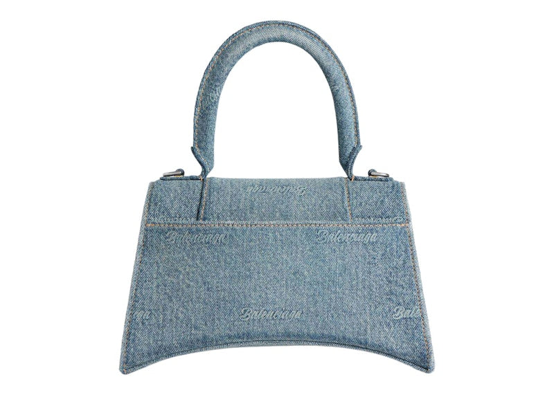 Balenciaga Women's Hourglass Small Handbag Girly Allover Denim Light Blue