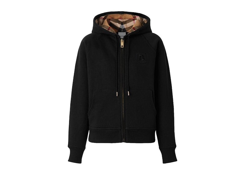 Burberry Women's Letter Graphic Cotton Blend Zip Hoodie Black