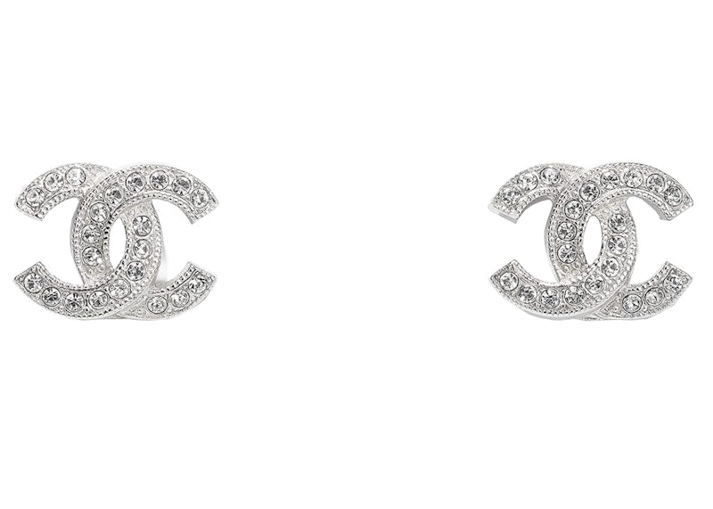 Chanel Metal and Strass Earrings Crystal Silver