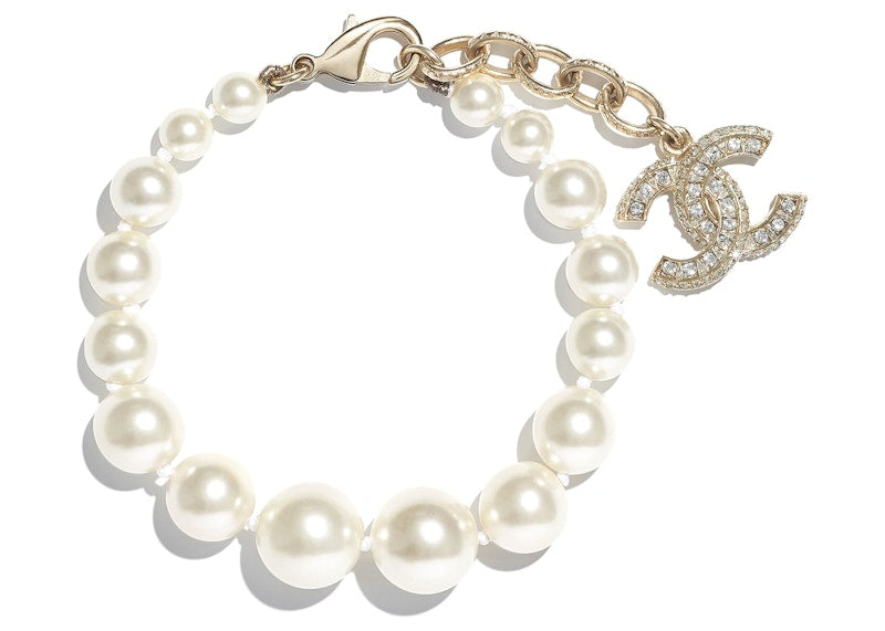 Chanel Interlocking Bracelet Gold/White/Crystal
