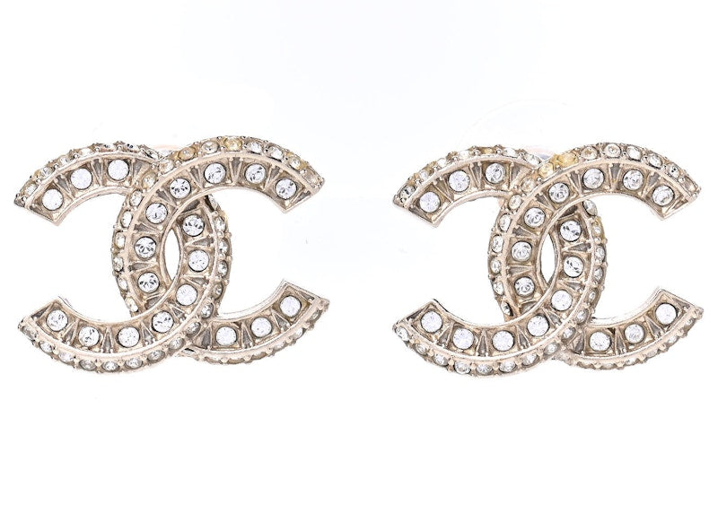 Chanel Crystal Timeless CC Earrings Light Gold