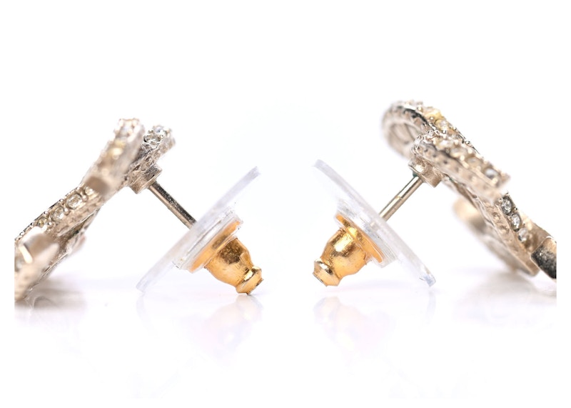 Chanel Crystal Timeless CC Earrings Light Gold