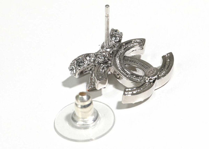 Chanel Bow Tie CC Logo Earrings Silver (ABA922)