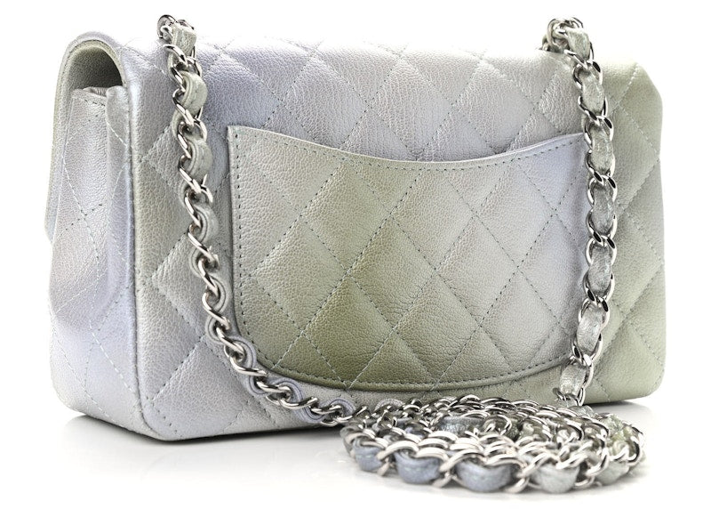 Chanel Quilted Rectangular Flap Bag Mini Metallic Gray/Green