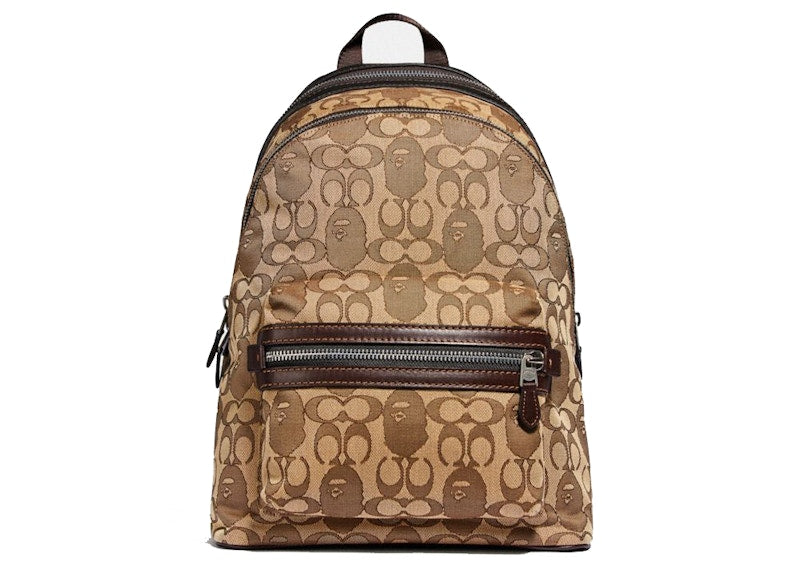 Coach x Bape Academy Backpack Signature Jacquard With Ape Head Light Antique Nickel/Khaki