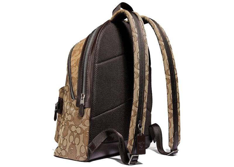 Coach x Bape Academy Backpack Signature Jacquard With Ape Head Light Antique Nickel/Khaki