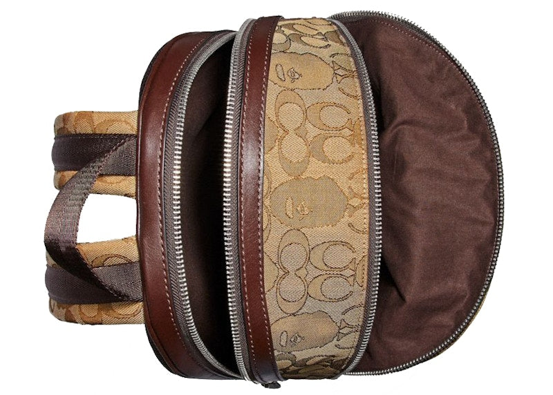 Coach x Bape Academy Backpack Signature Jacquard With Ape Head Light Antique Nickel/Khaki
