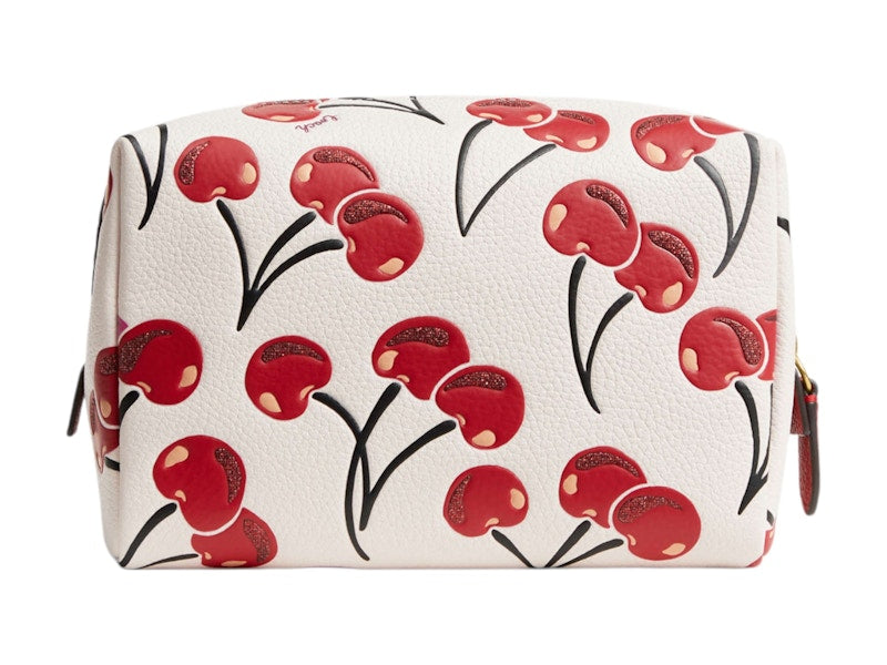 Coach Essential Cosmetic Pouch Cherry Print Brass/Chalk Multi