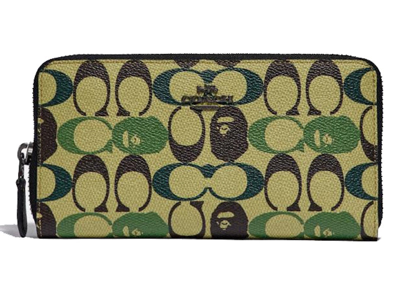 Coach x Bape Accordion Zip Wallet Signature Canvas With Ape Head Black Copper/Camo Multi