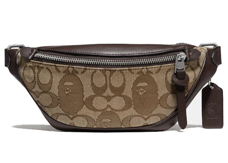 Coach x Bape Rivington Belt Bag 7 Signature Jacquard With Ape Head Light Antique Nickel/Khaki