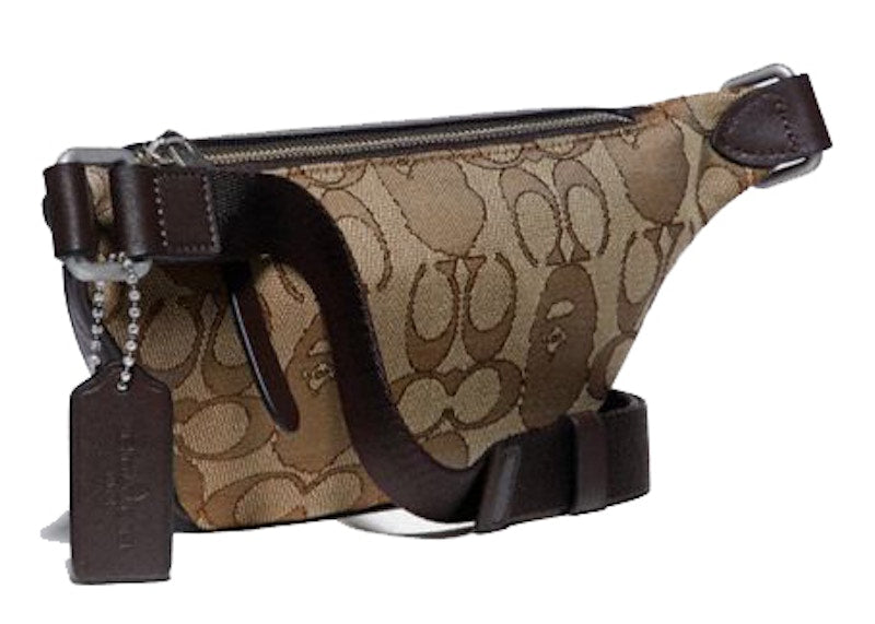 Coach x Bape Rivington Belt Bag 7 Signature Jacquard With Ape Head Light Antique Nickel/Khaki