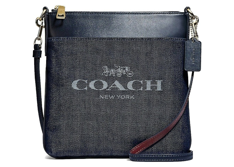 Coach Kitt Messenger Bag Jacquard Denim Blue Knit