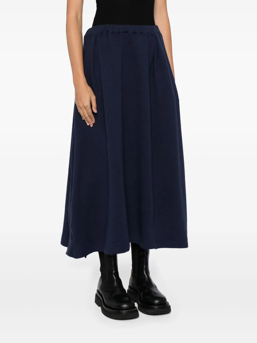 high-waist pleated midi skirt