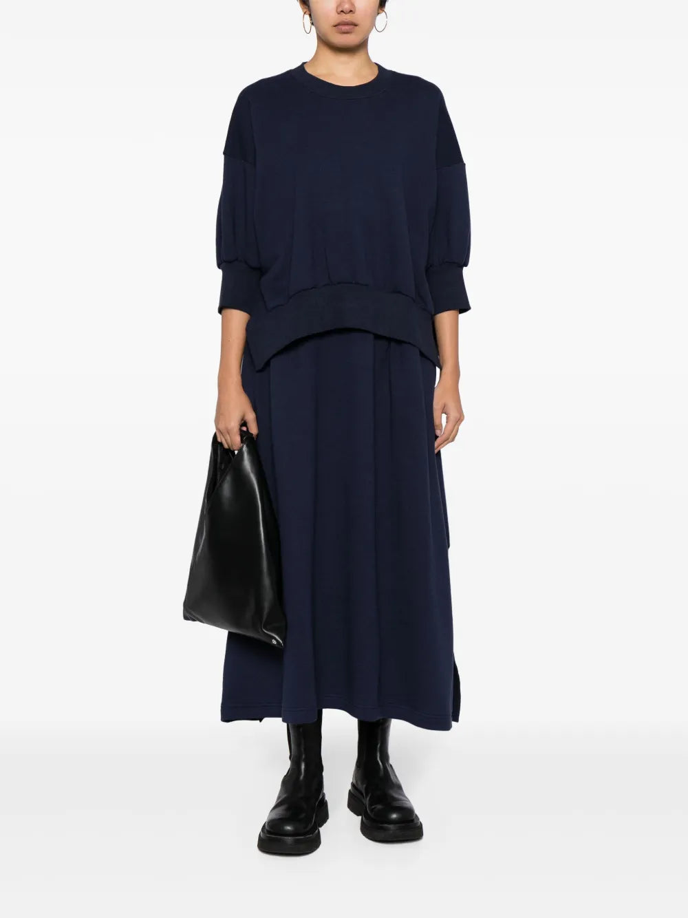 high-waist pleated midi skirt