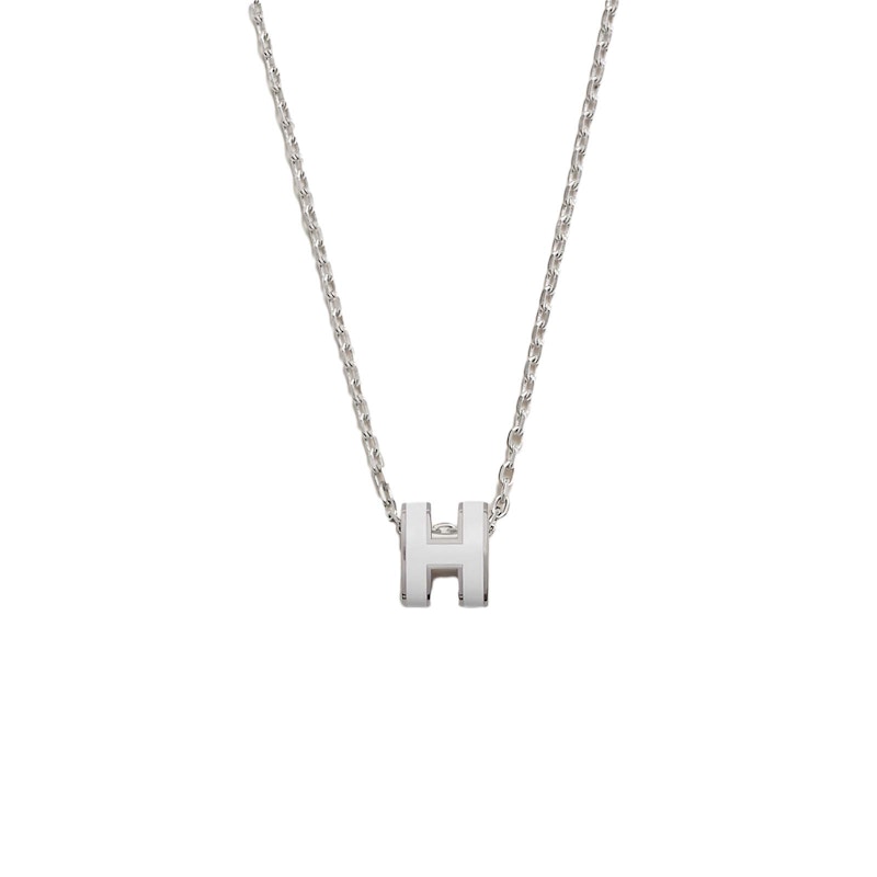 Hermes Mini Pop H Pendant Palladium-tone Blanc