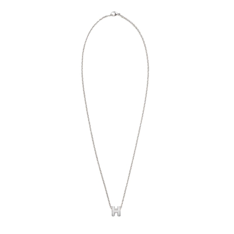 Hermes Mini Pop H Pendant Palladium-tone Blanc