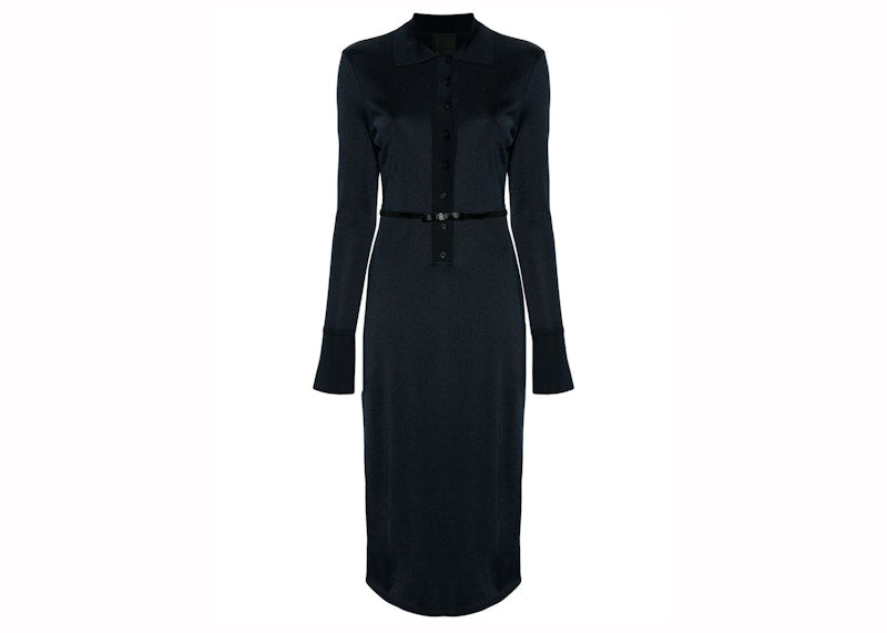 Givenchy Belted Polo-Collar Midi Dress Navy Blue