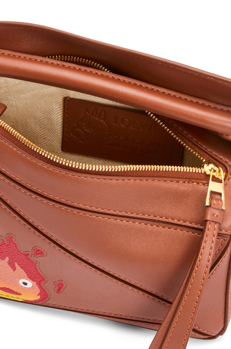 LOEWE x Howls Calcifer Mini Puzzle Bag In Satin Calfskin Rust