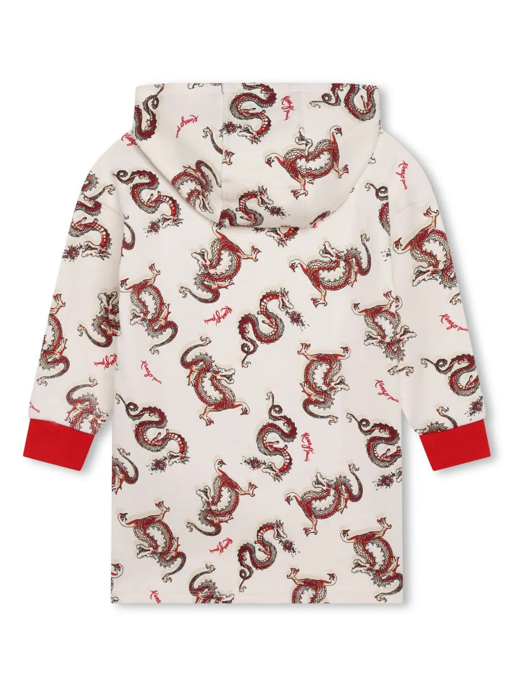 dragon-print cotton hooded dress
