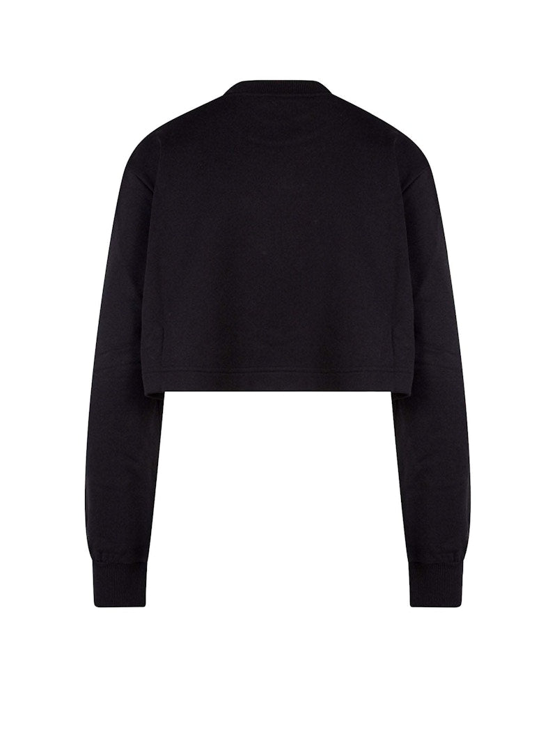 Dolce & Gabbana Woman Crop Fit Cotton DG Patch Sweatshirt Black