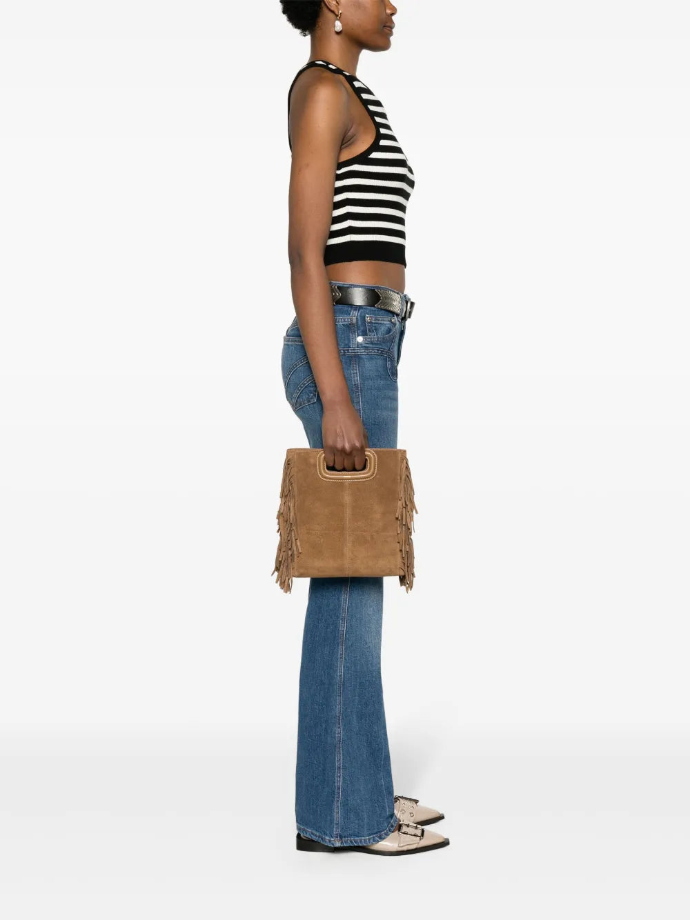 M fringed suede tote bag