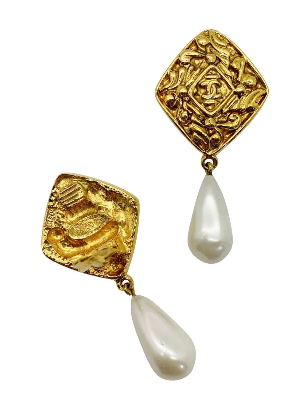 Chanel pearl lozenge CC drop earrings 1980s