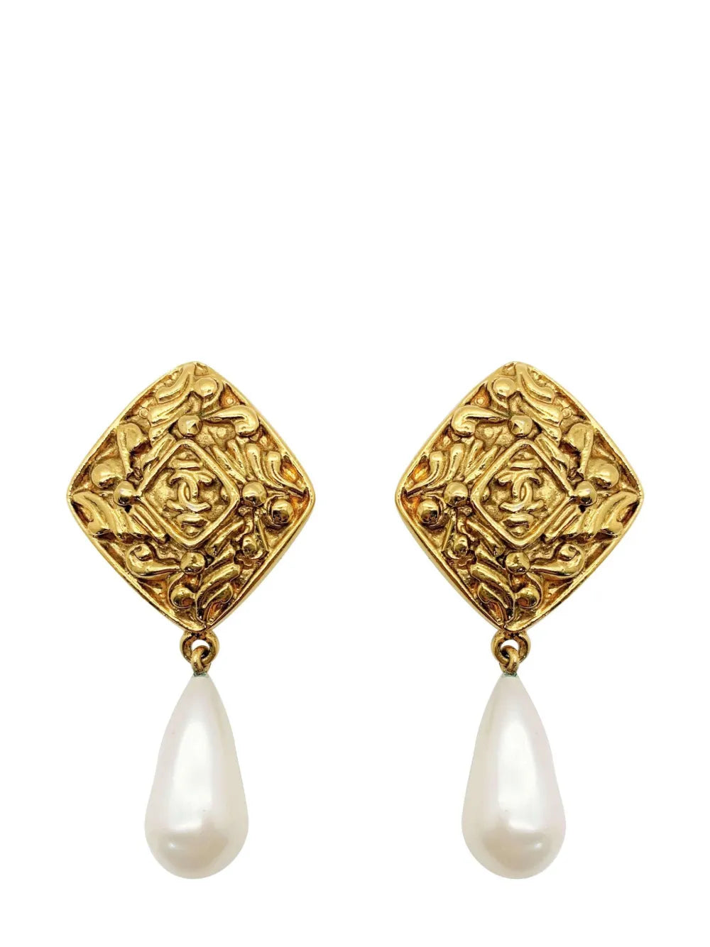Chanel pearl lozenge CC drop earrings 1980s