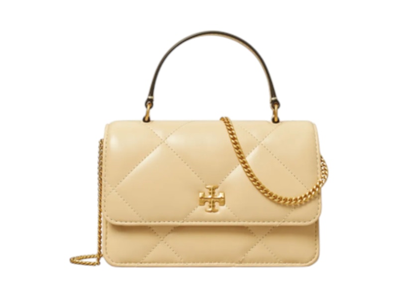 Tory Burch Kira Diamond Quilt Mini Top Handle Chain Wallet Vanilla Soft Serve