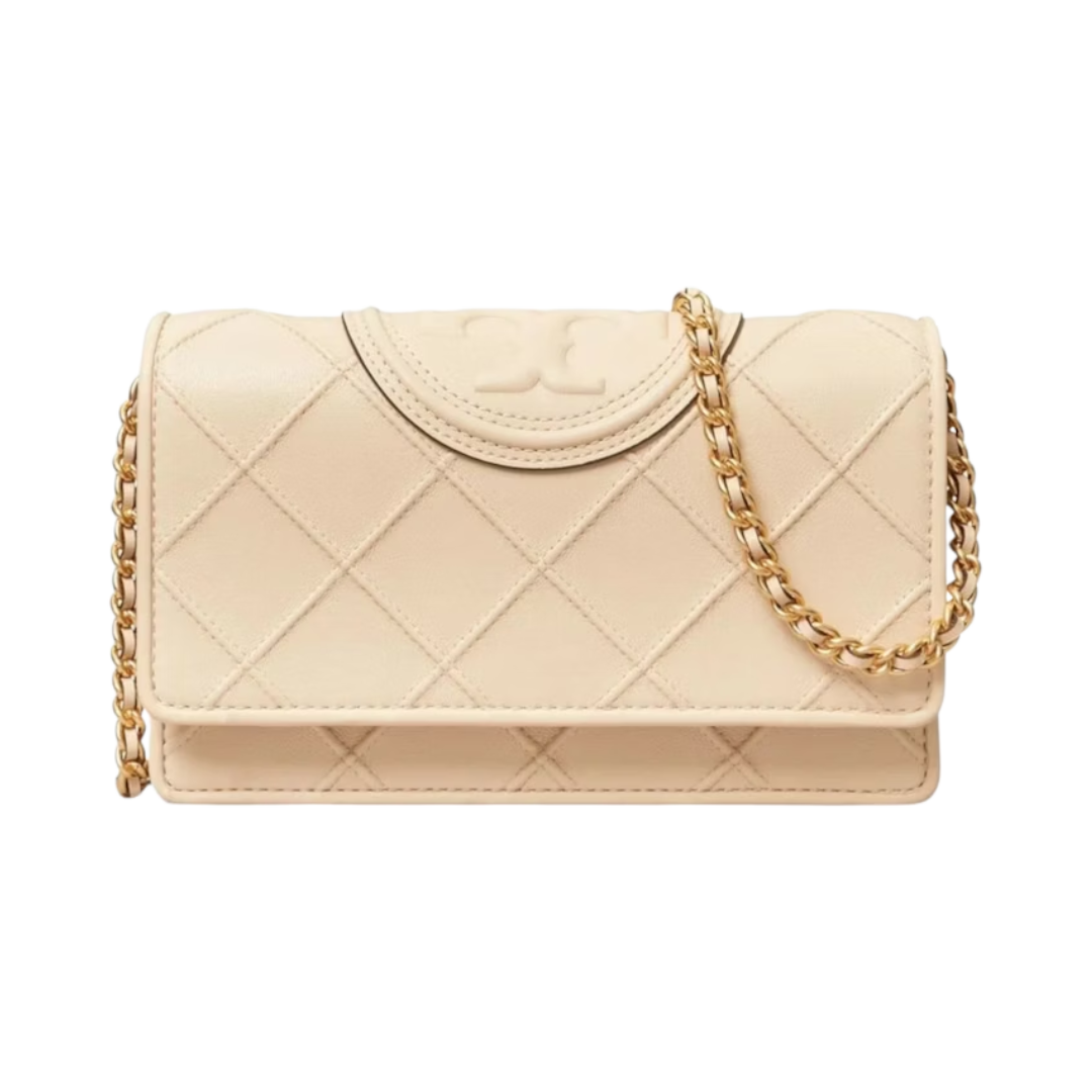 Tory Burch Fleming Chain Wallet New Cream