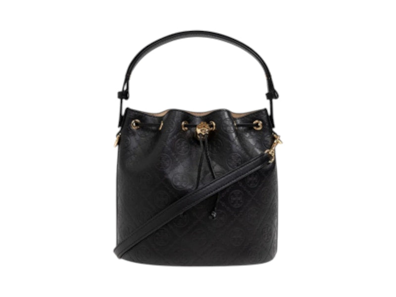 Tory Burch T Monogram Leather Bucket Bag Black